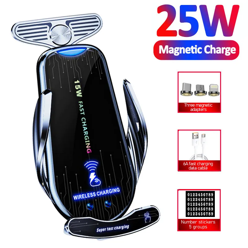 Cargador inalámbrico para coche, soporte de teléfono para iPhone 14, 13, 12, 11, XR, Samsung S22, S21, Xiaomi, 25W, USB magnético, estación de carga rápida