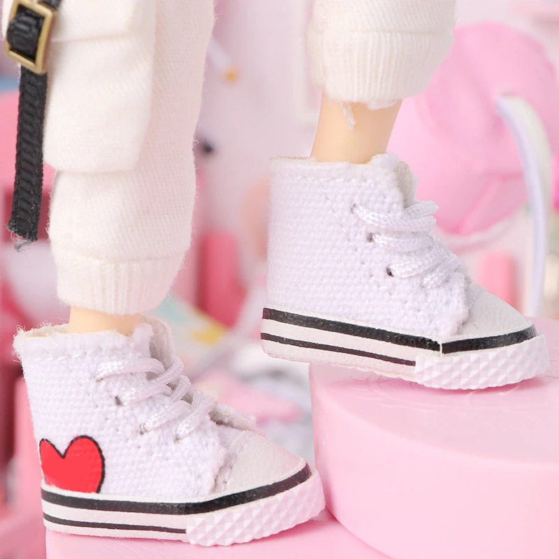 Cute Red Heart Pattern High Top Canvas Doll Shoes Mini Sneakers For OB11 Obitsu11 Molly GSC YMY P9 1/12 BJD Doll Footwear