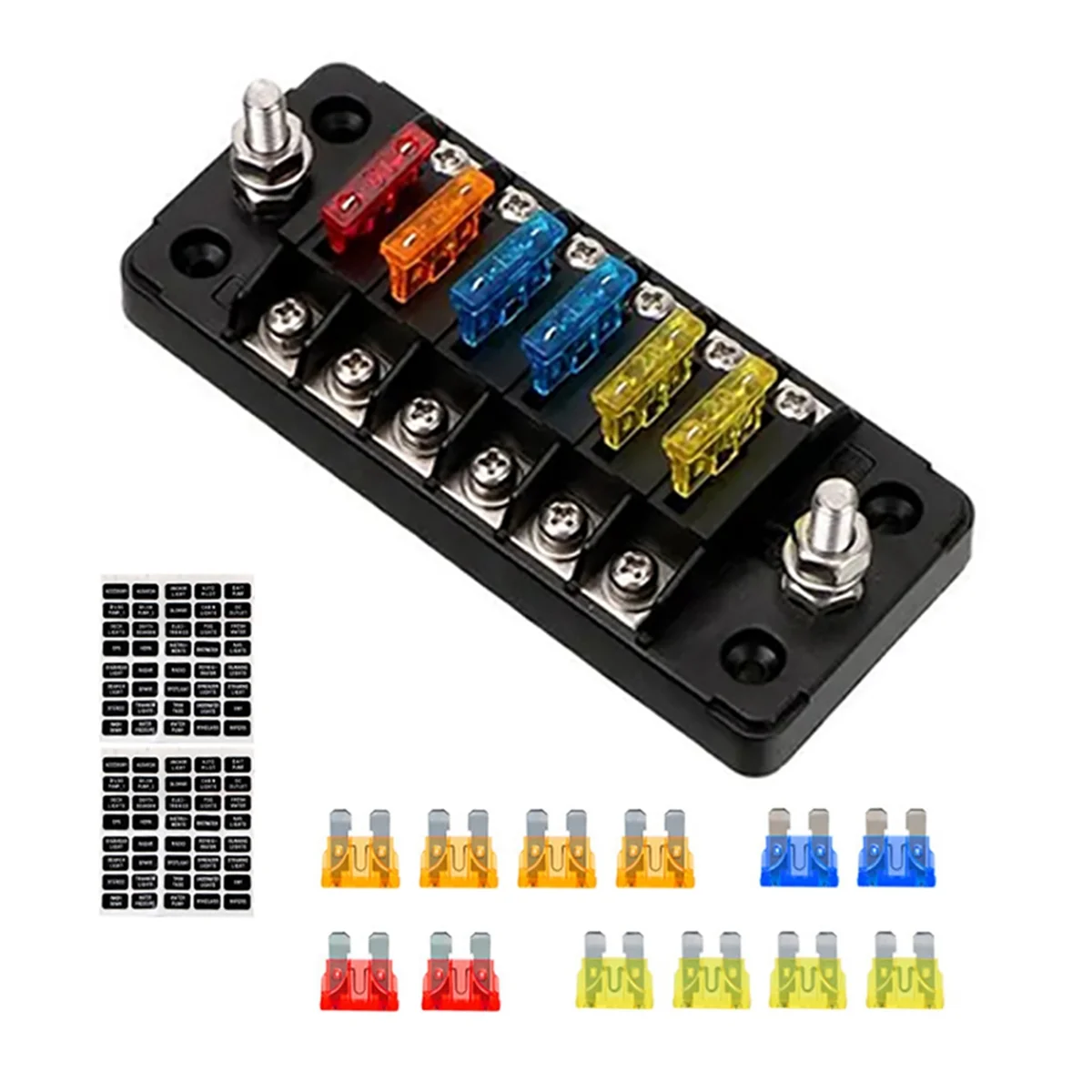 

Fuse Box Holder Flame Retardant 6 Ways Blade Fuse Block with Cover Accessories for Car Marine Boat Truck Trailer