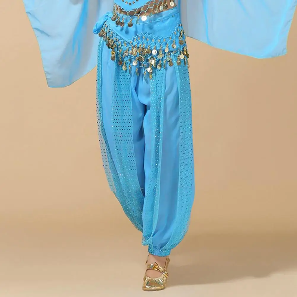 Chiffon Belly Dance Harem Pants Arabic Halloween Lantern Shiny Sequins Pants Fancy Pants Trousers For Dancing Women