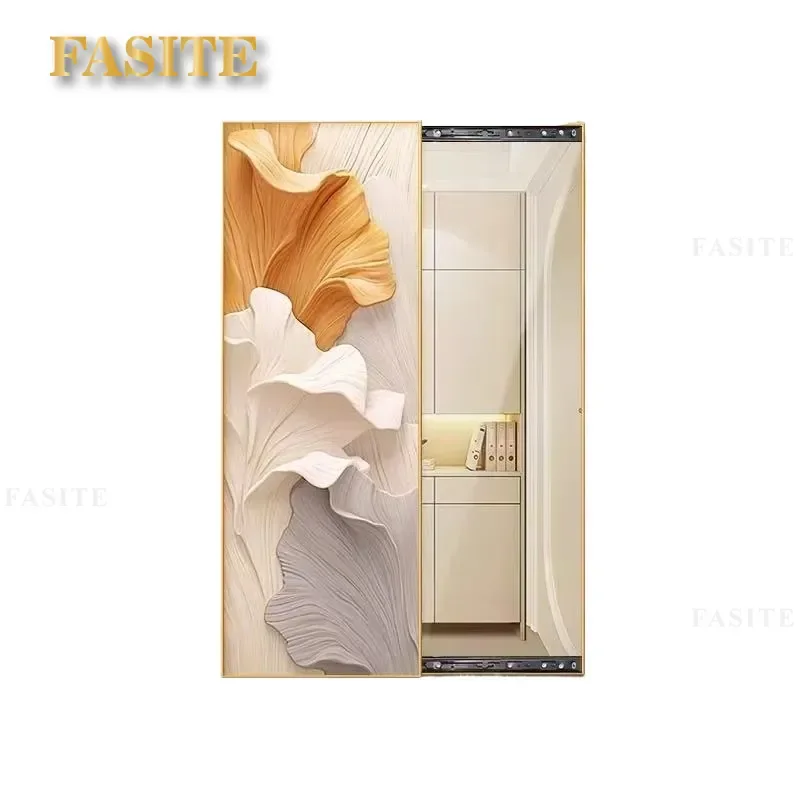 For Living Room Bedroom Abstract Push-Pull Hidden Full Body Mirror Mural Cream Wind Invisible Wall Decor Art Painting Space