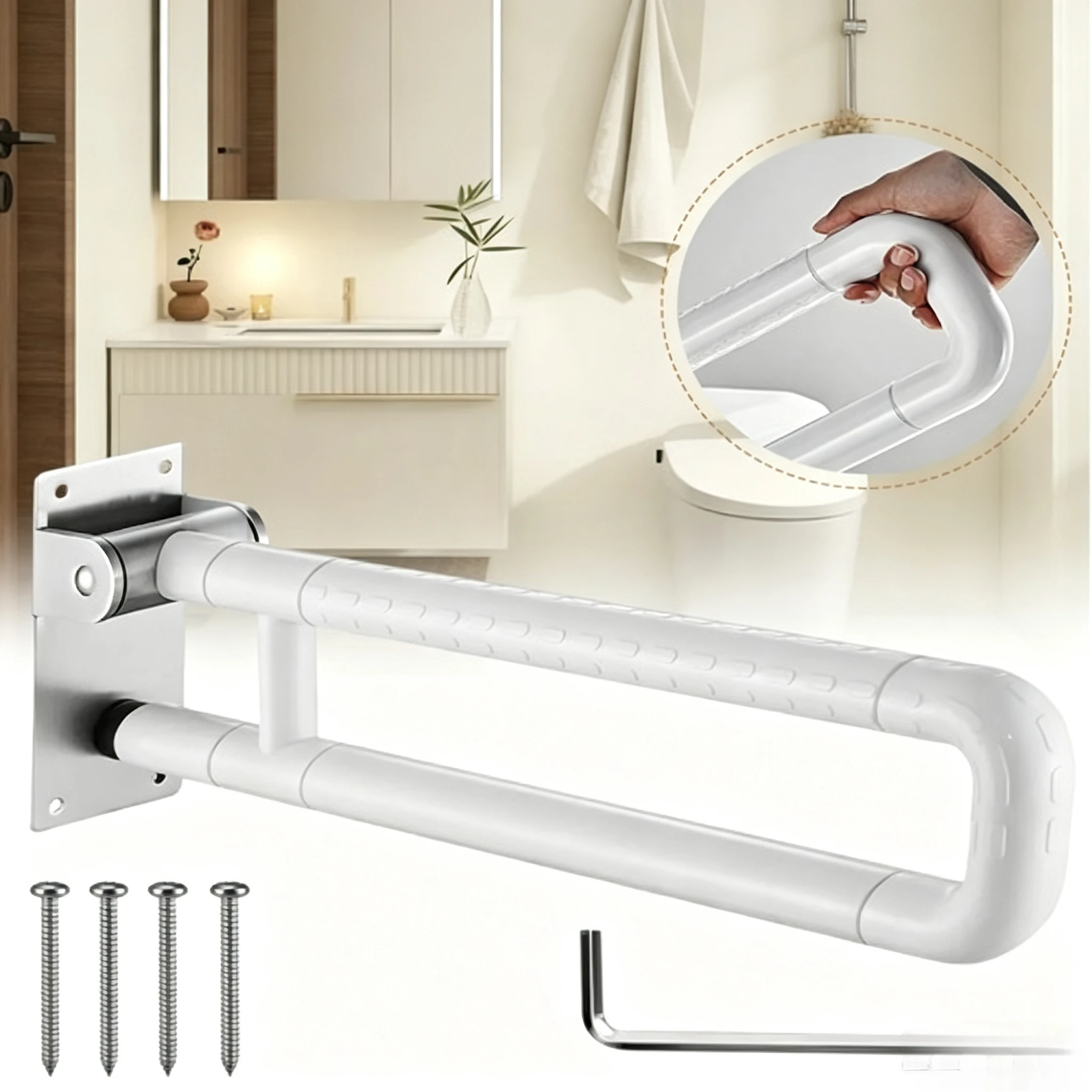 Barre d'appui pliable pour toilettes, main courante de sécurité antidérapante pour salle de bain, support pour personnes âgées, handicapées, enceintes, poignée auxiliaire pour douche et toilettes