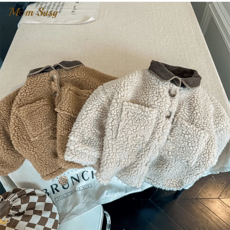 

Fashion Baby Girl Boy Lamb Wool Coat Winter Thick Infant Toddler Child Cotton Padded Jacket Button Outwear Baby Clothes 1-7T