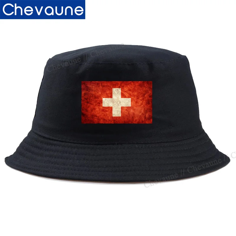 Flag of Switzerland Bucket Hat Summer Sun Shade Hat Luxury Man Hat CH Vintage Flag Cap Man Woman Bob Bucket Hats Men's