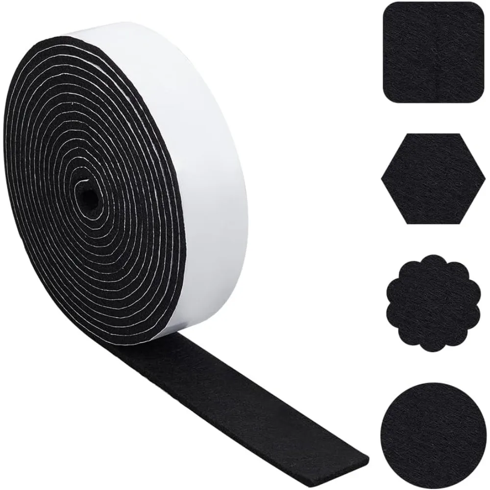 16.4ft x 1.6Inch Self Adhesive Felt Tape Black Adhesive Felt Strip Sticky Back Felt Non Slip Felt Furniture Pads for Protecting