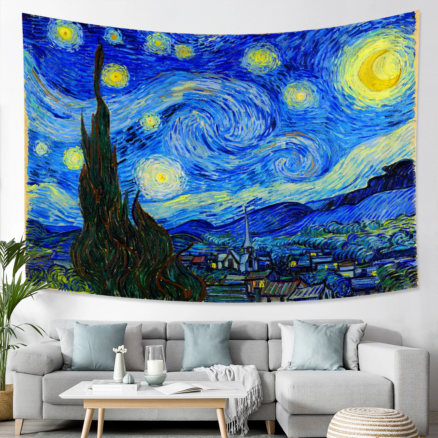 Van Gogh Starry Night Print Masterpiece Painting Tapestry Room Wall Bedroom Decor Background Starry Moon Night Tapestry Large