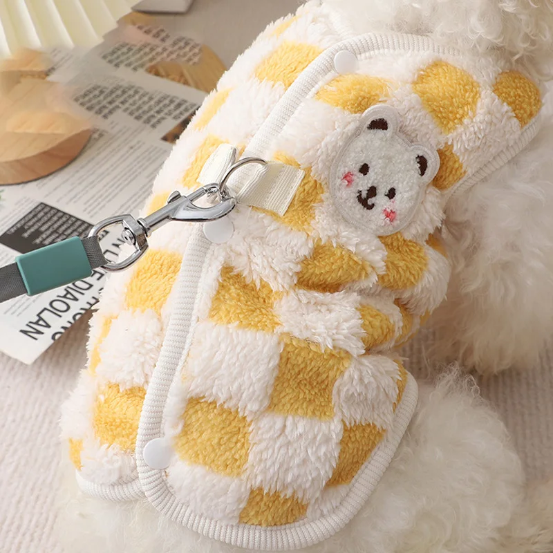 Winter Warm Pet Dog Coat Plaid Dog Clothes with D-ring Plush Pet Jacket for Small Medium Dogs Chihuahua Yorkie Costume image 2