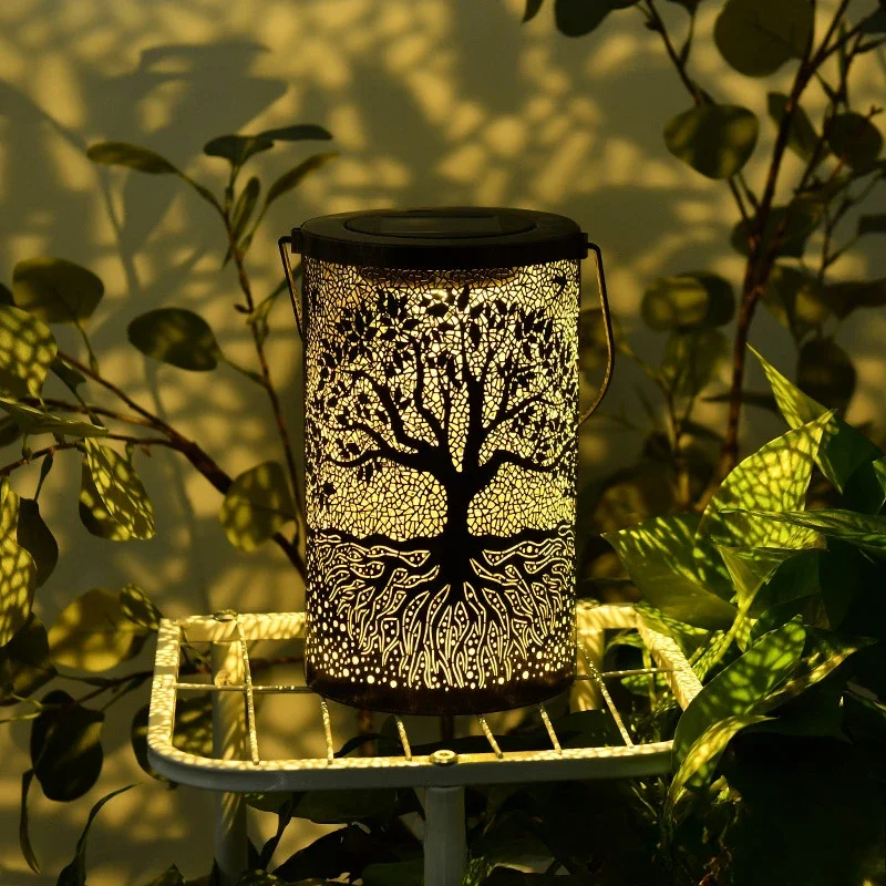 New wrought iron big tree light outdoor courtyard solar viewing light decorative atmosphere hollow hanging light