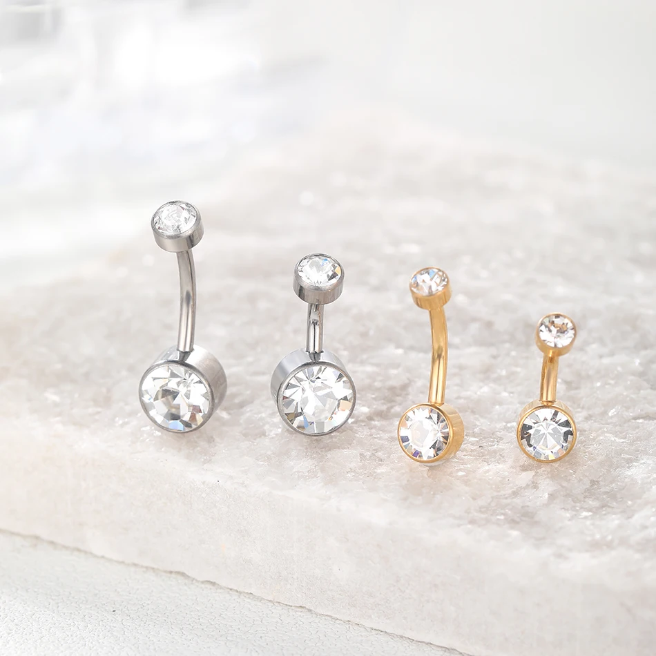 10pcs/lot Titanium 14G Bezel CZ Belly Button Rings For Women Body Piercing Jewelry Internally Thread Zircon Navel Piercing Rings