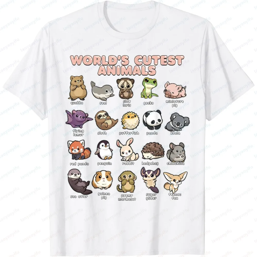 Fashion Unisex Summer Short Sleeve T Shirt World's Cutest Animals Cartoon Print Casual Soft Tees For Men Women Animal Lovers