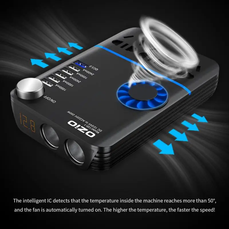 

Ozio Car Inverter 12V/24V To 220V Household Power Converter Multi-function Car Socket Charger