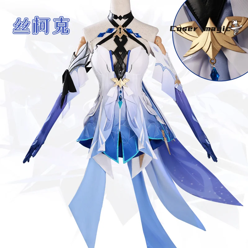 

Genshin Impact Skirk Cosplay Costume Dress New Skin Uniform Headwear Tartaglia's Master Abyss Halloween Party for Women Prop