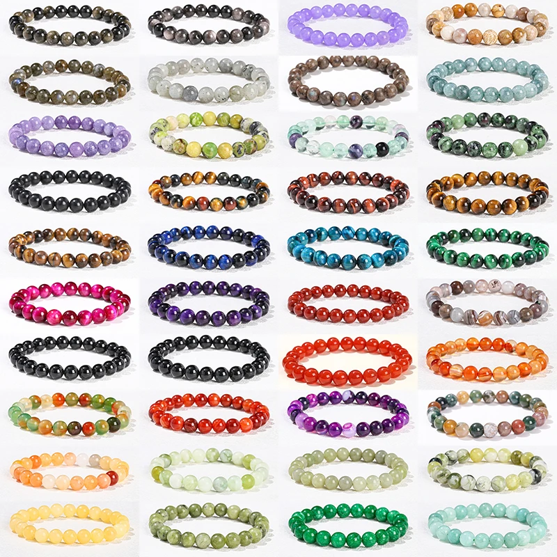 JD 6 8 10mm Natural Stone Beaded Bracelet Obsidian Fluorite Quartz Jasper Healing Beads Bangles Women Men Stretch Yoga Jewelry