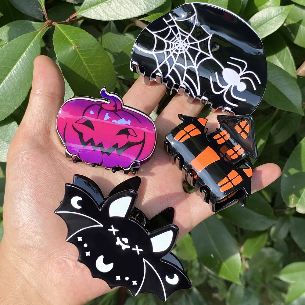 Funny Halloween Festival Gifts Acrylic Ghost Pumpkin Spider Hair Clips Claw For Women New Geometric Hair Claw Accessories Tool