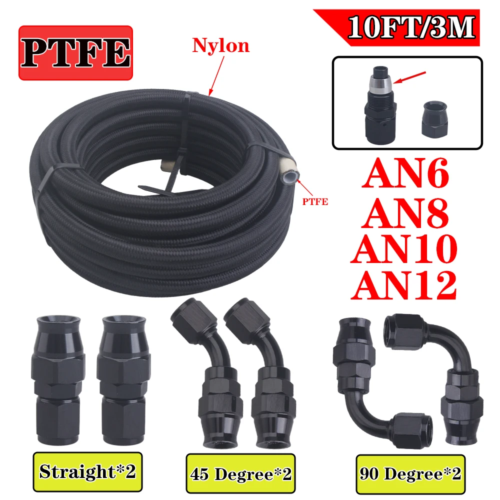 AN4AN6AN8AN103m/10ftE85TubeNylonStainlessSteelBraidedPTFEBlackFuelLineFittingKitwith6pcsSwivelHoseEnds-AliExpress34
