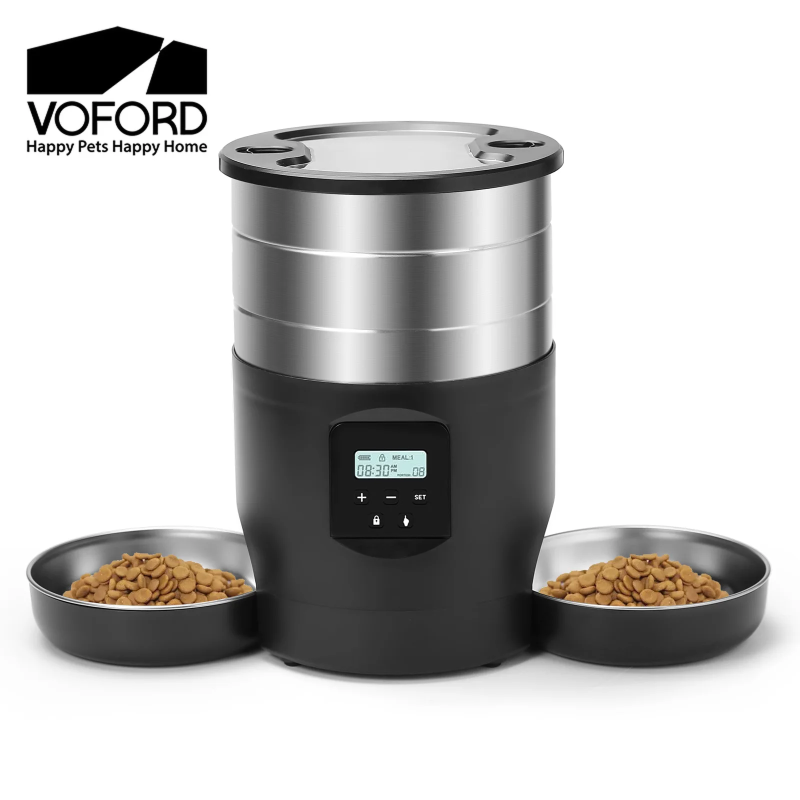 

4.5L Automatic Cat Feeder With WiFi Button Smart Pet Cat/Dogs Food Dispenser Two Stainless Steel Bowls Feeder Pet Supplies