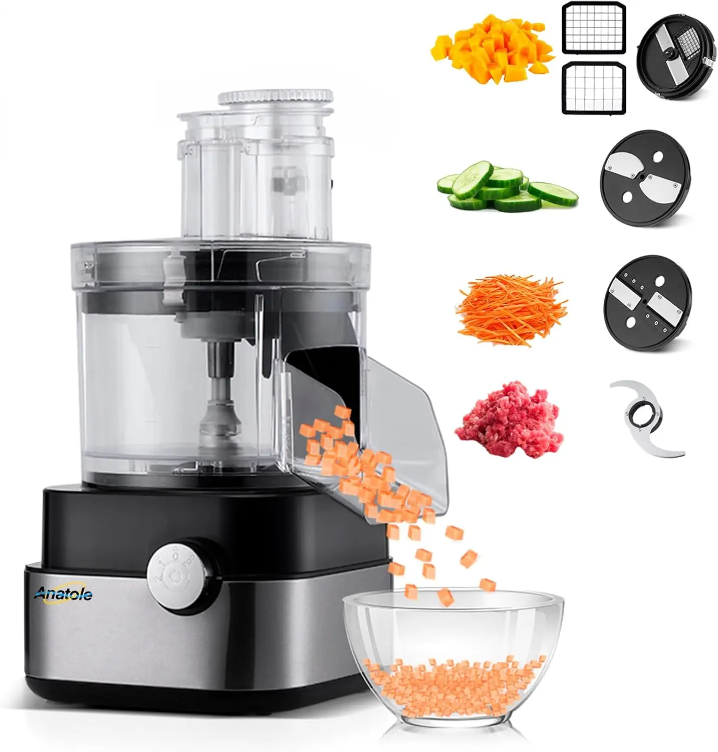 

Anatole Commercial Food Processor 20-Cup Electric Vegetable Dicer Chopper 600W 5 in 1 Professional Veggie Shredder Grater