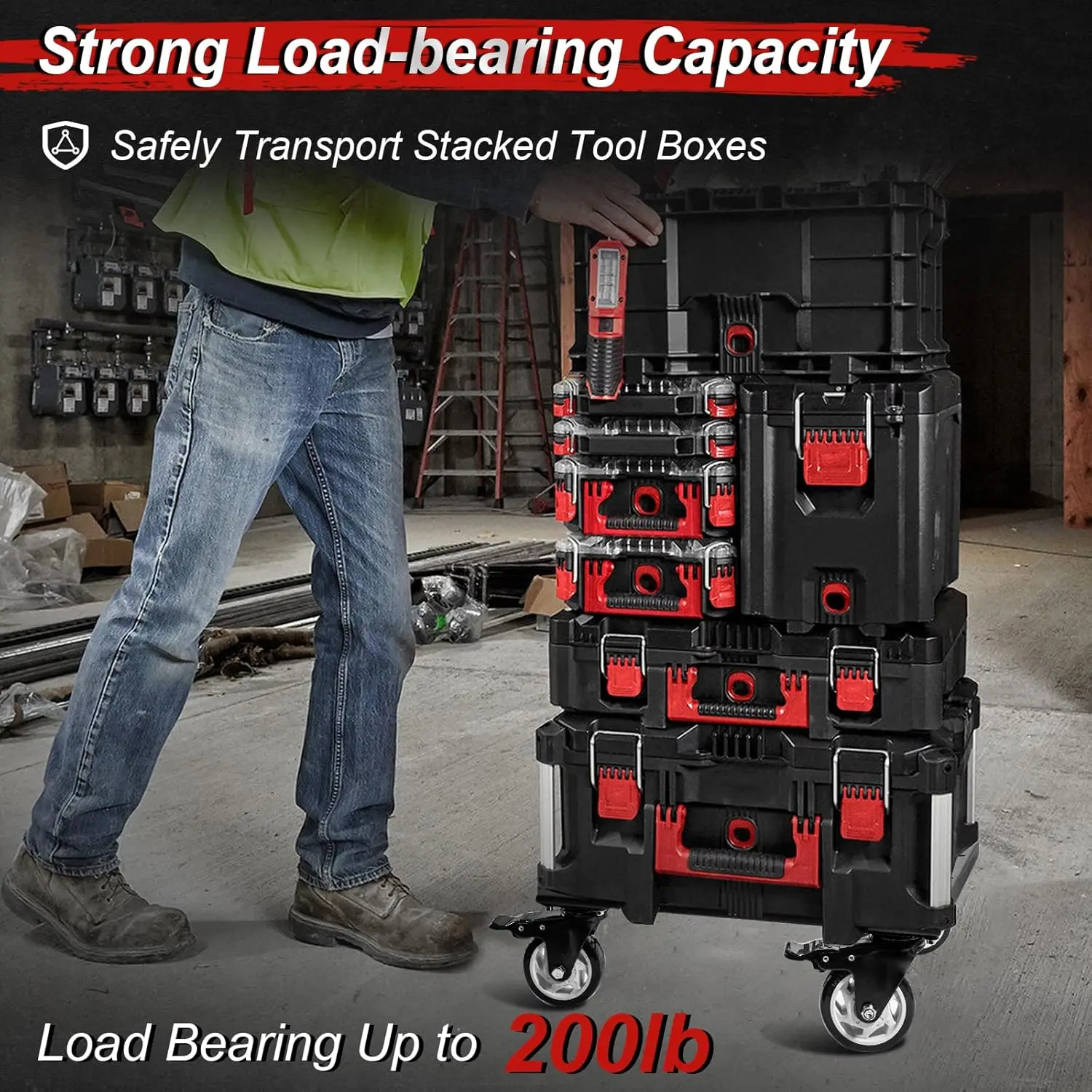 Boîte à outils robuste Dolly Compatible avec les boîtes à outils d'emballage Milwaukee, cadre en acier au carbone épaissi, petite roue adaptée à l'intérieur