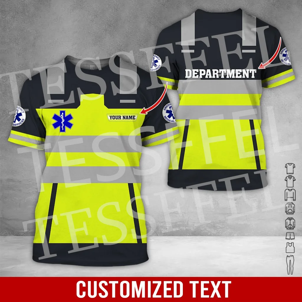 Custom Name Cosplay EMS EMT Medical Paramedic Nurse Worker Retro T-Shirt 3DPrint Summer Shirts Harajuku Casual Short Sleeves S4