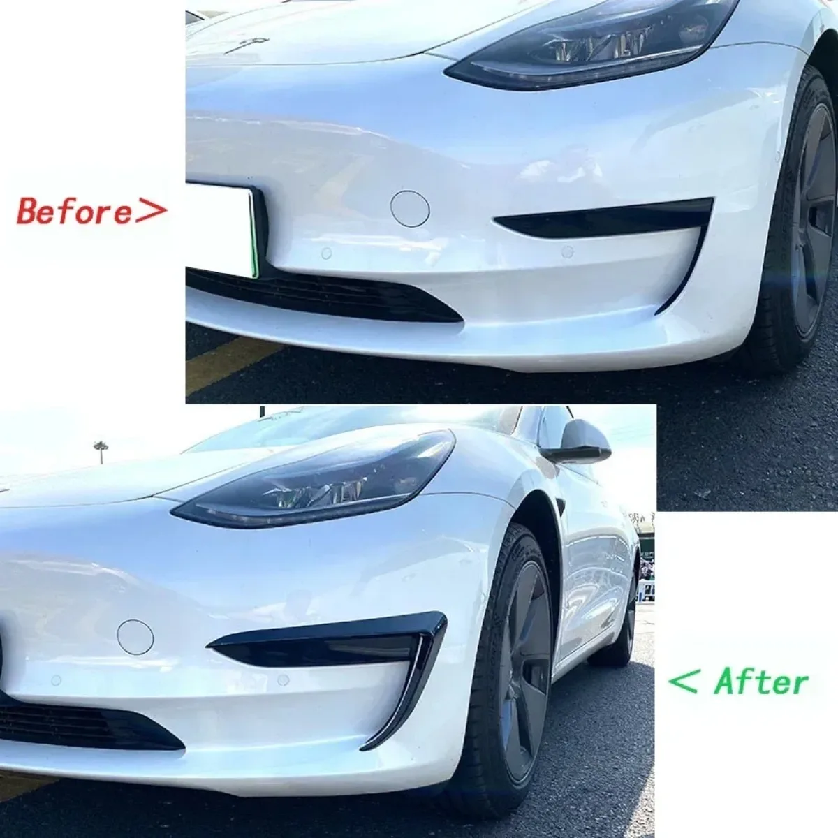 Tesla Model 3 2017-2023 용 자동차 안개 램프 트림 커버 모델 Y 2017-2023 용 앞 범퍼 윈드 나이프 스포일러 안개등 눈썹 썸네일 3