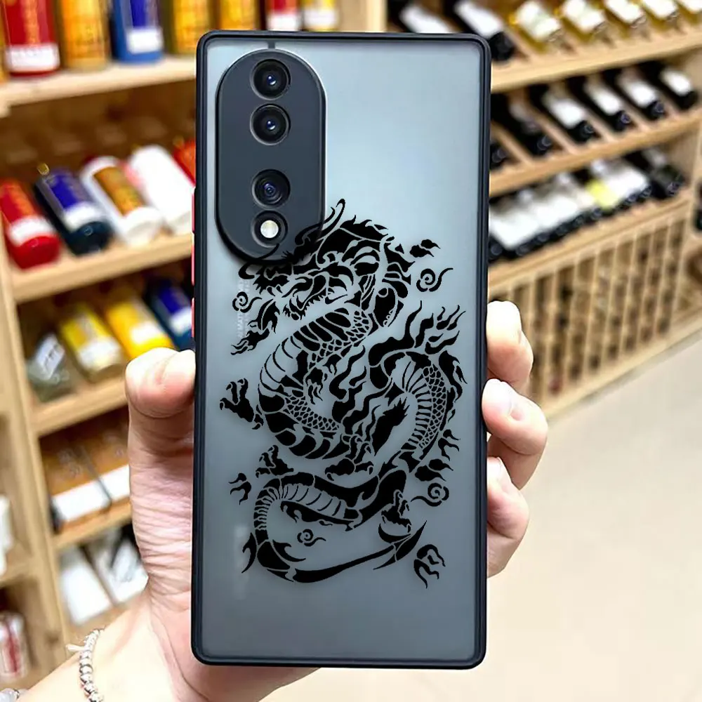 Matte Phone Case For HUAWEI MATE 20 30 NOVA 5T 7 7I 6 SE 9 Y70 HONOR 90 70 50 30S 20 X8 X9 Case Capa Line Drawing Chinese Dragon