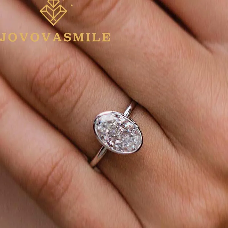 

JOVOVASMILE Moissanite Ring Real 18k Gold Rings 3 Carat 10.5x7mm Crushed Ice Oval Invisible Bezel Band Women Luxury