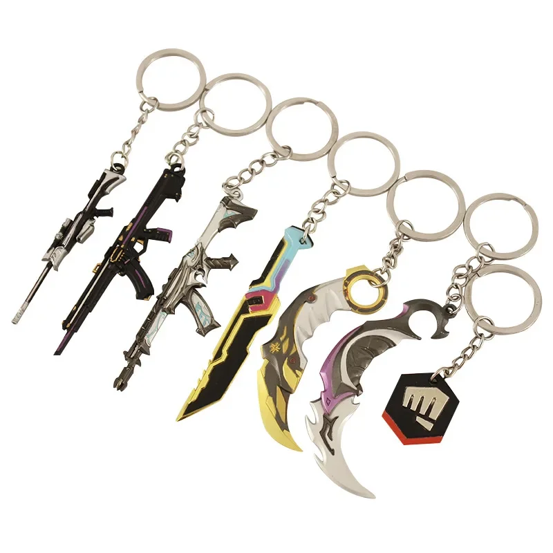 7pcs/set Valorant Melee Reaver Keychain for Men Prime Vandal Model Metal Key Ring Game Peripheral Fans Car Bag Decor Jewelry