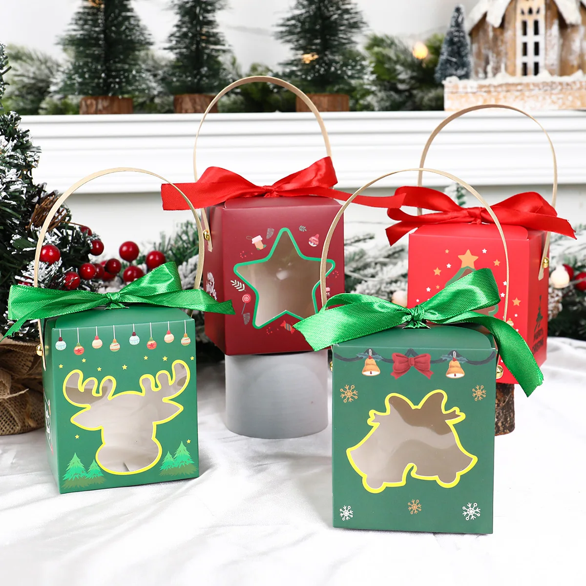 Kraft Paper Portable Christmas Gift Box 2023 Christmas Decoration for Home Santa Claus Cristmas Cookie Candy Box Navidad Notal