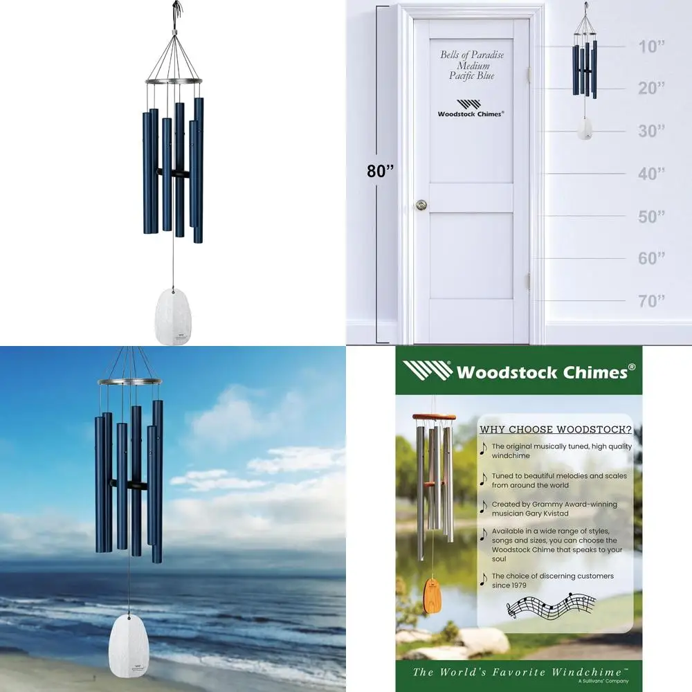 

Outdoor Decorative Wind Chimes for Garden, Patio, and Porch - 32" Pacific Blue Bells Paradise-themed Decorative Wind Chimes