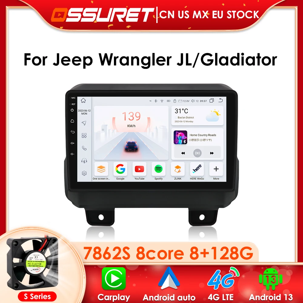 

Android 13 Car Radio Multimedia Player for JEEP Wrangler JL 2018 -2021 Gladiator RDS SWC GPS Navi Stereo RDS Carplay Auto WIFI