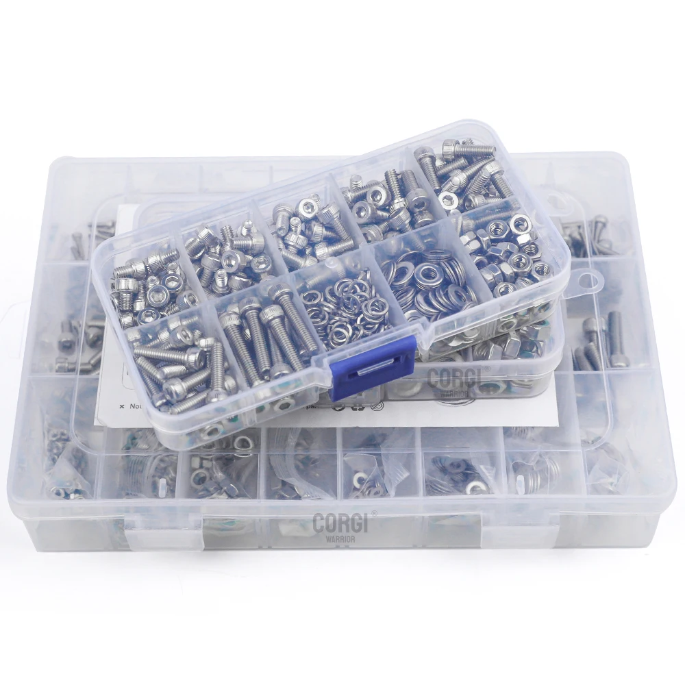 M2 M2.5 M3 M4 M5 M6 Hex Socket Head Cap Set Allen Screw Kit 126-1080P DIN912 304 Stainless Steel Screw Nut Bolt Assortment Set