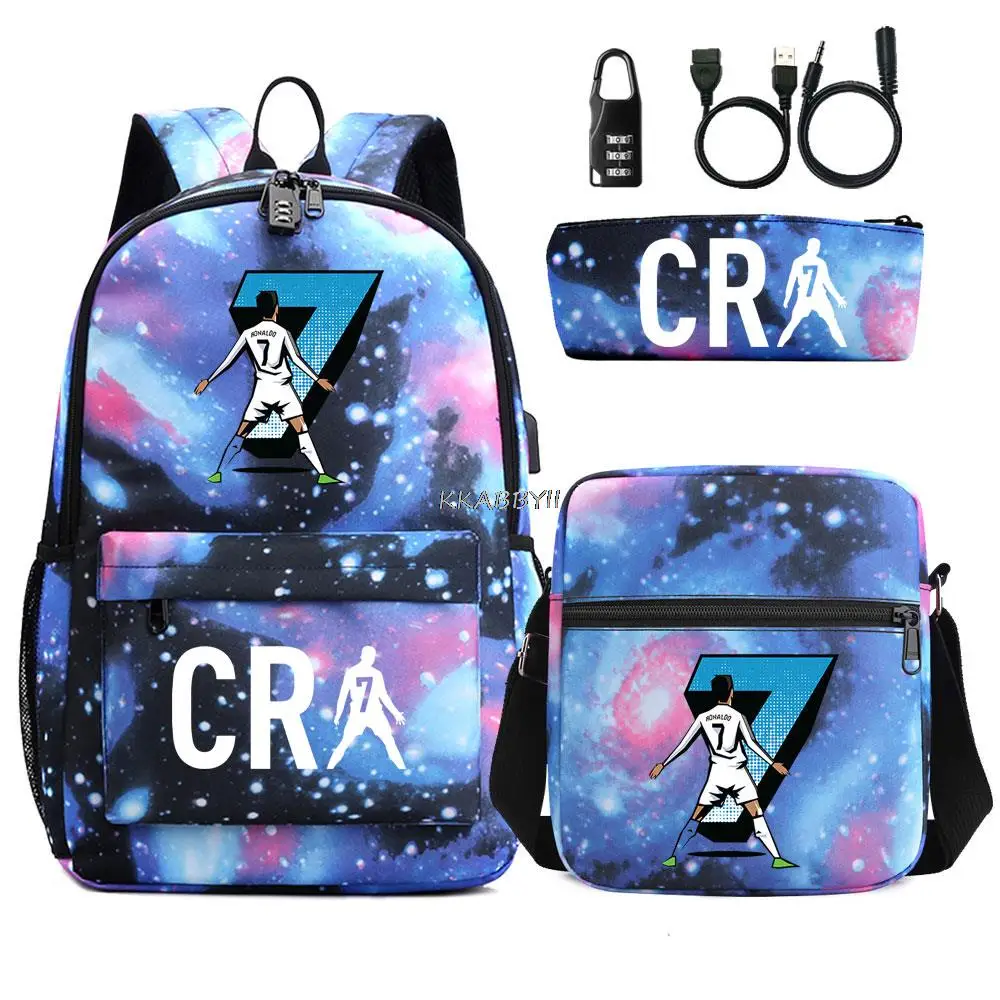 Mochila para ordenador portátil CR7 para hombre y mujer, Bolsa Escolar ligera, resistente al agua, con cerradura an-ti, para viaje y Deportes