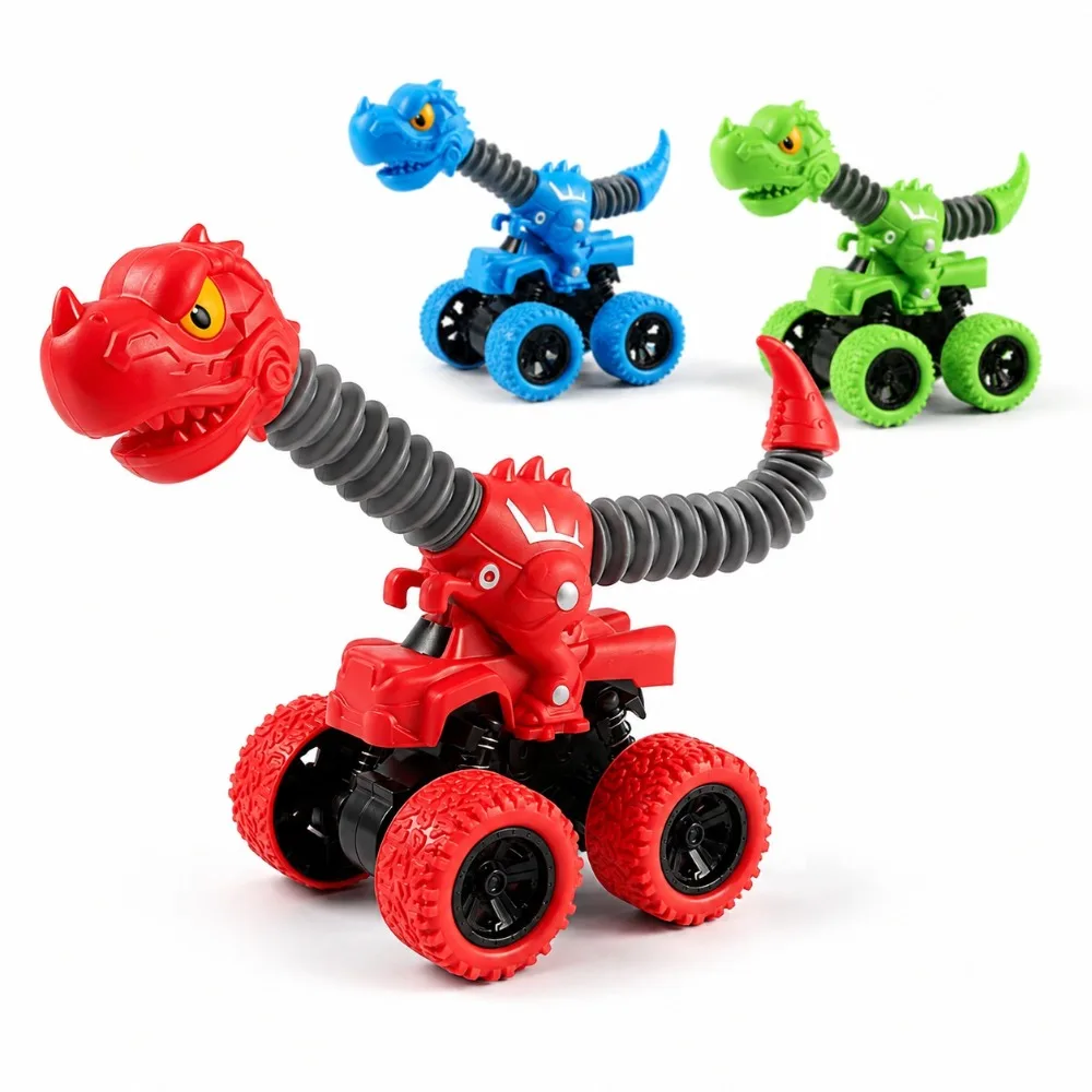 Pop Tubes Dinosaur Monster Trucks with Expandable Bellows Neck and Tail Friction Powered Gliding Vehicles for Kids