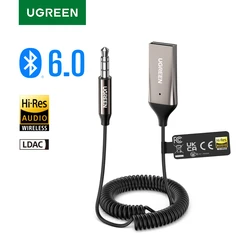 UGREEN Adapter głośnomówiący Bluetooth 5.3 Bluetooth 3,5 mm AUX Nawigacja muzyczna Mikrofon strumieniowy do rozmów samochodowych
