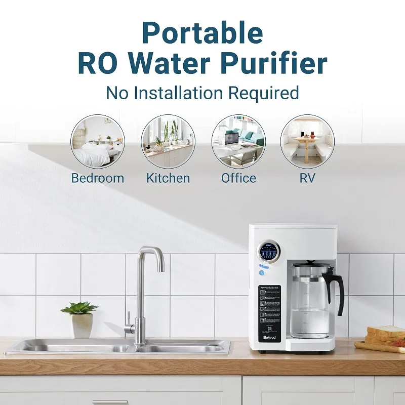 Bluevua RO100ROPOT Reverse Osmosis System Countertop Water Filter, 4 Stage Purification,Counter RO Filtration, 2:1 Pure to Drain