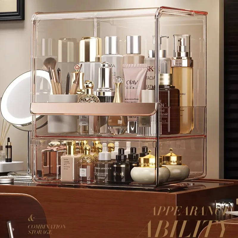 Luxury Cosmetic Organizer Acrylic Skincare Vanity Tower with Dust-Proof Modular Makeup Storage for Lipstick/Perfume Collection