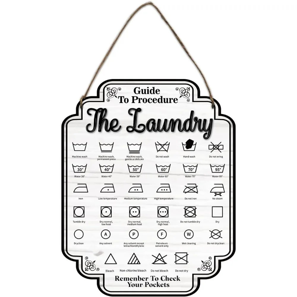 The Laundry Wood Sign, Laundry Guide Retro Farmhouse Wood Hanging Plaque Rustic Laundry Room Wall Sign Art Decoration Sign