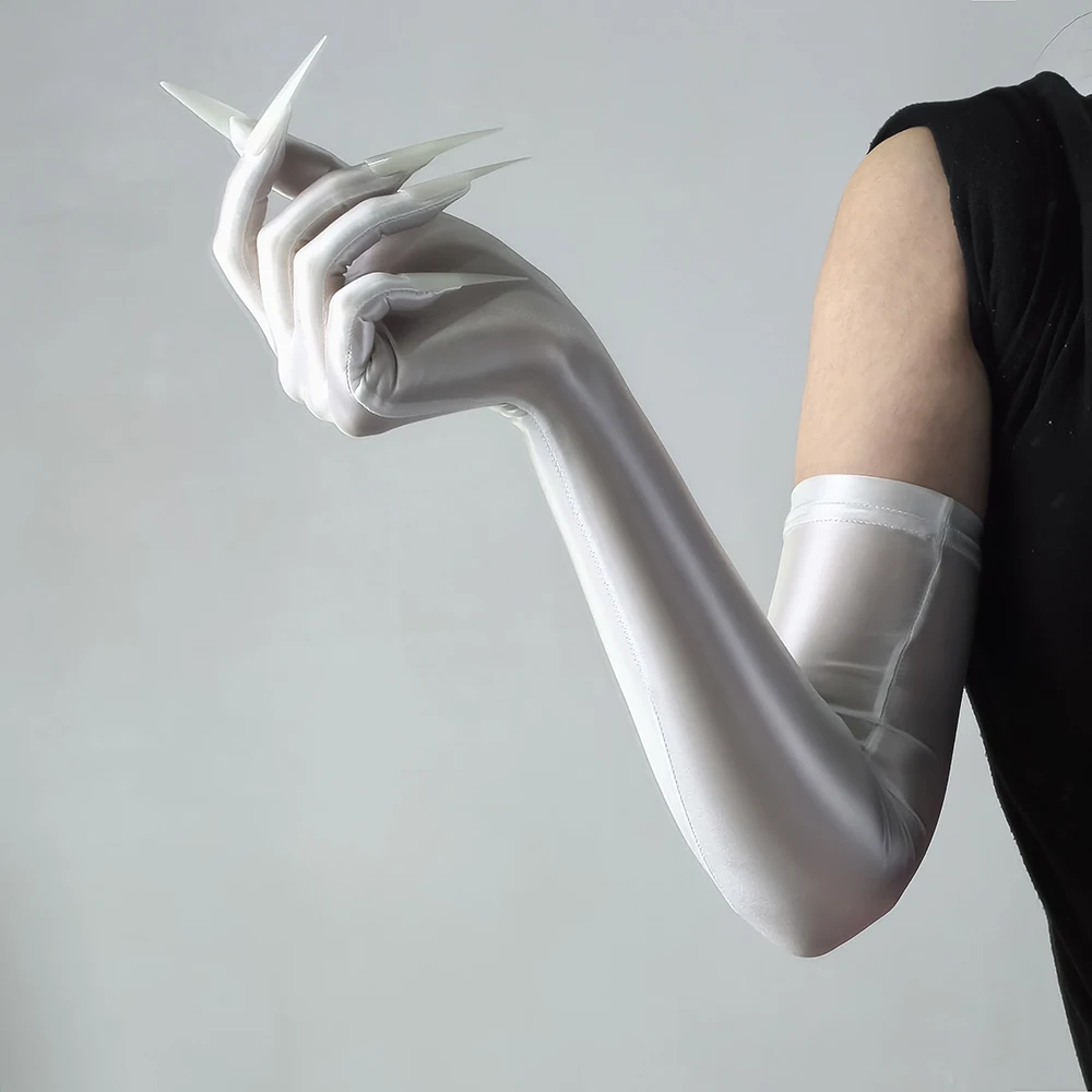 50cm Öl-Pfoten-Handschuhe mit Krallen Sexy Schwarze Hochelastische Glänzende Rollenspiel-Clubwear Weiche Glatte Party-Cosplay-Bühnen-Performance – Detail 2