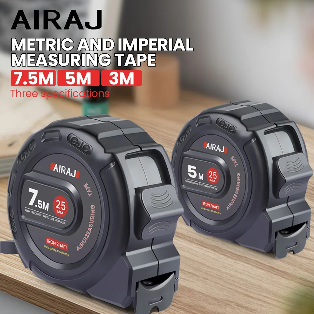 

AIRAJ Professional Набор из 3 рулеток 3 м/5 м/7,5 м | Метрическая и имперская | Автозамок | Износостойкий | Защита от падения | ClearMarkings
