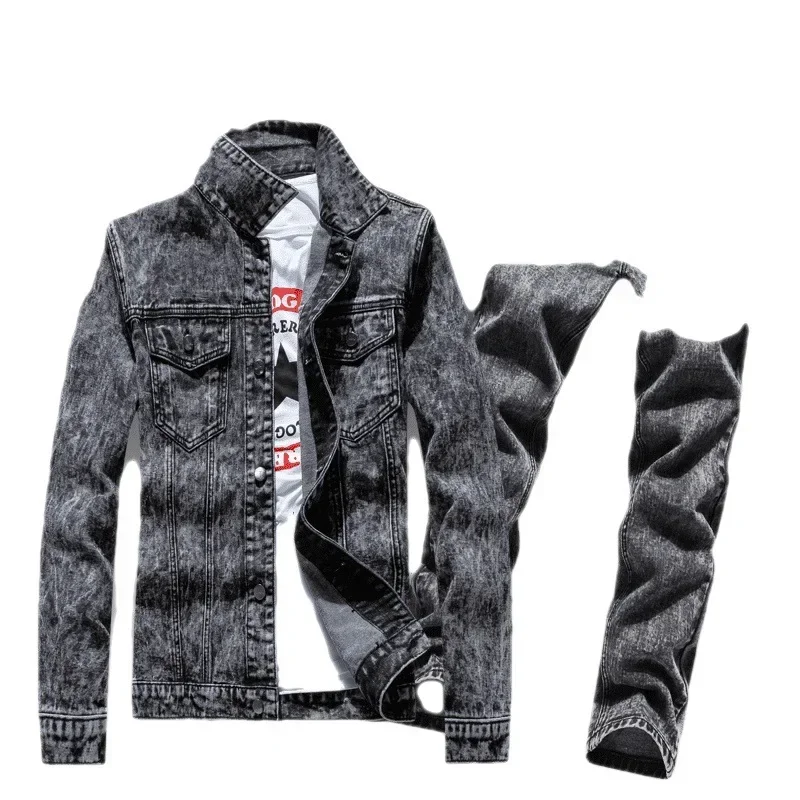 2024 New Fashion Men's Casual Denim Coat with Long Pants A Suit Korean Version of The Trend Handsome Jacket Men's Waistcoat