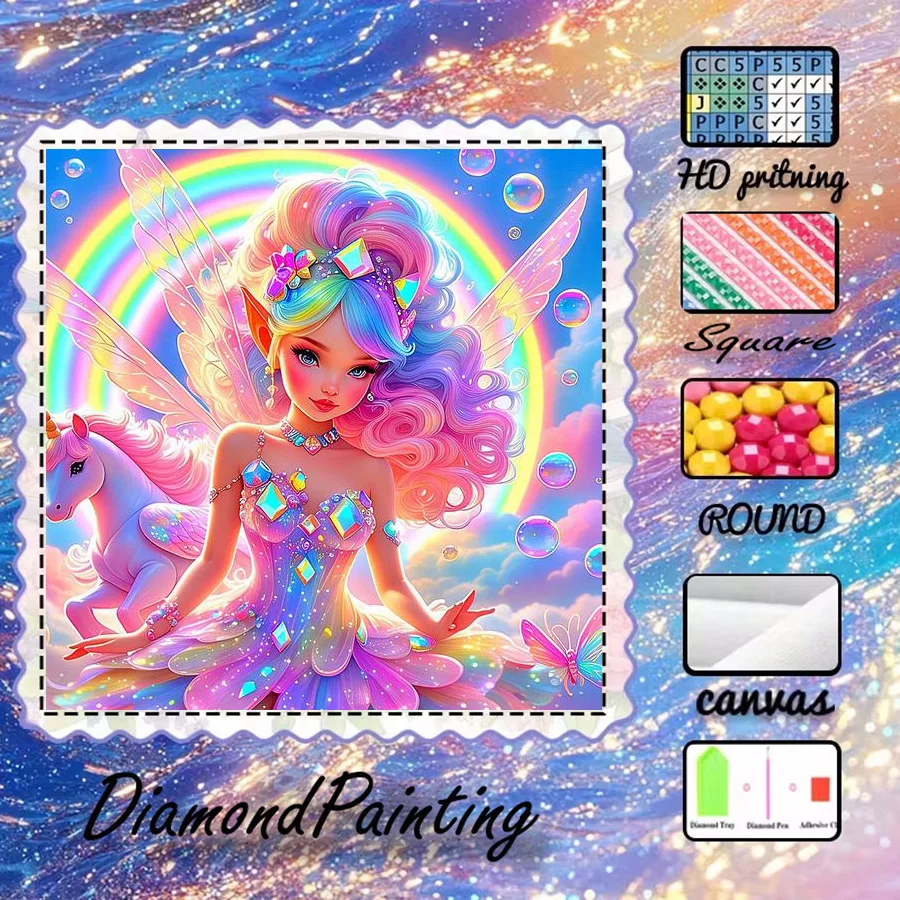 1 pieza - 5D-DIY - Tela flocada - Taladro especial - Set de pintura de diamantes - Hada de los sueños - Mosaico - Arte de diamantes