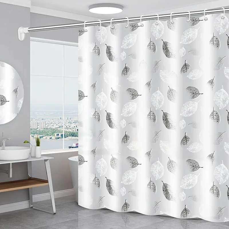 1pc Leaf Pattern Shower Curtain Liner with Hooks, Plastic Waterproof Bathroom Shower Curtain Liner, 72x72in/72x79inch