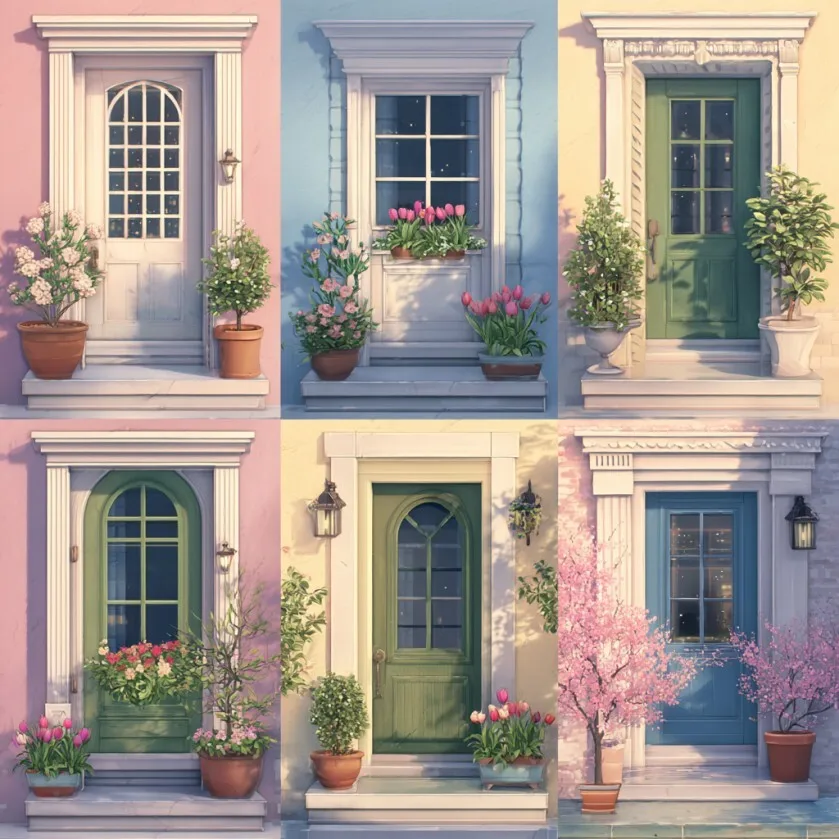 25/5000 6 Stücke DIY-Malereien mit blühenden Blumen vor den Frühlingshäusern, geeignet für die Wanddekoration zu Hause. – Detail 2