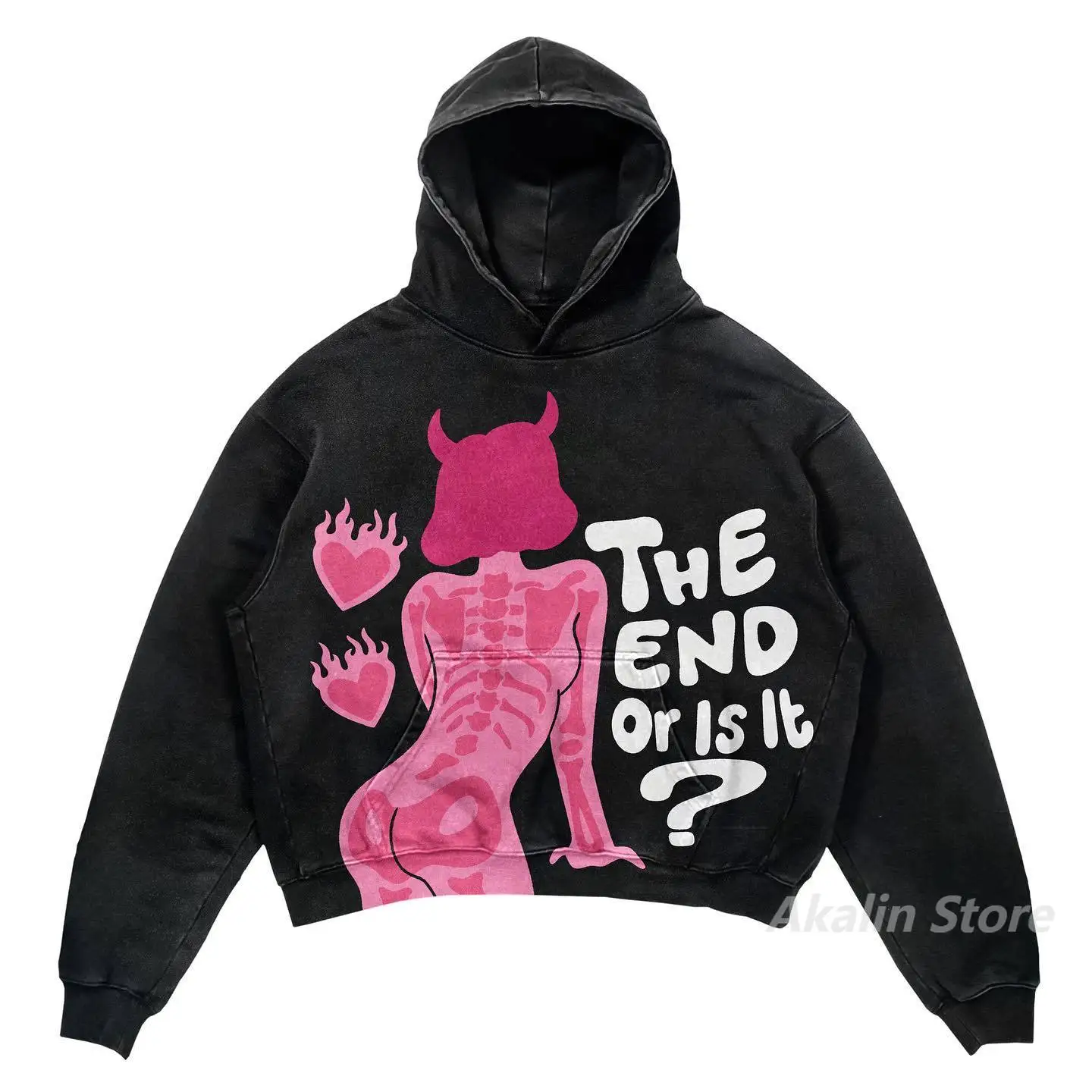 American style Skull hand Printing Hoodies Women Oversized harajuku streetwear women Tops Couples Sweatshirt Goth Y2k Clothes