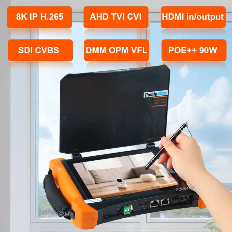 8K H.265 IP camera test X9-MOVTADHS Pro 8MP TVI/CVI/ AHD/CVBS Camera Tester with POE++ Max 90W Power 7000mAh Battery