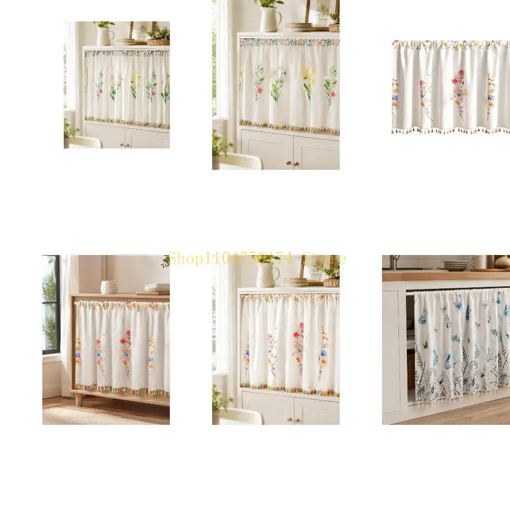 Polyester Window and Cabinet Curtain with Decorative Pattern, Bottom Trim, and Breathable 40%-70% Light Filtering Top Sale