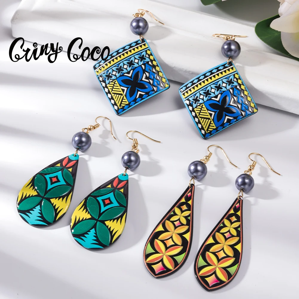 Cring Coco acrylique boucles d'oreilles 2022 tendance hawaïenne inhabituelle en gros polynésien violet géométrique concepteur boucles d'oreilles pour les femmes