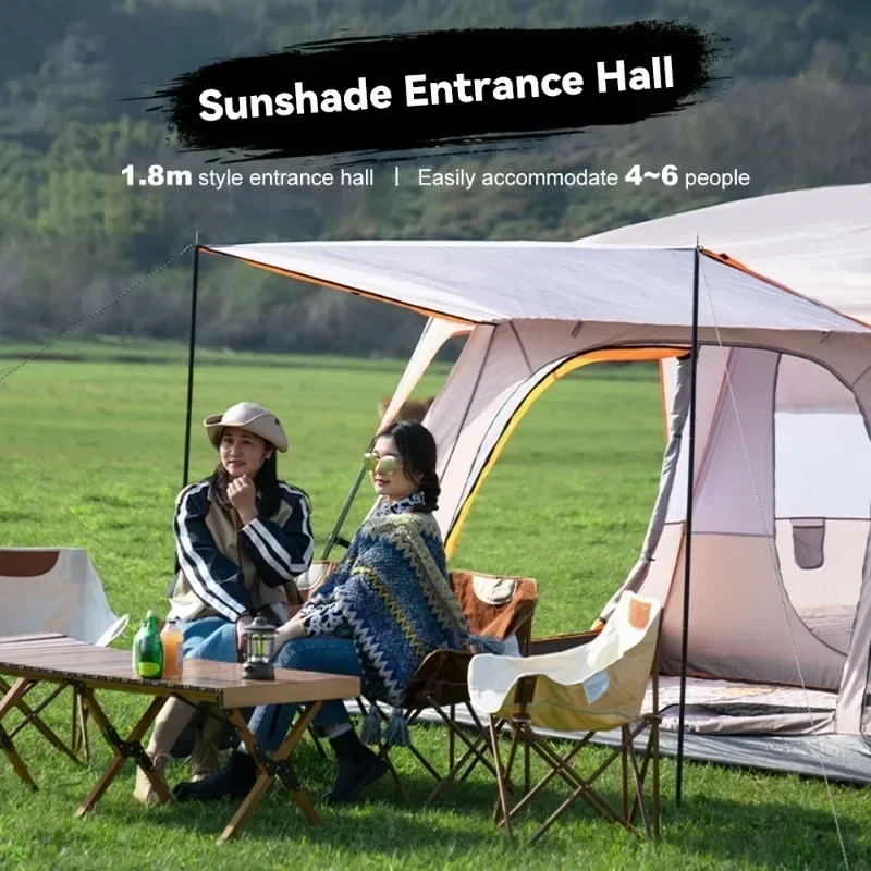 Outdoor Double-layer Tent and One Hall Thickened Rainproof 5 To 8 People Double Camping Outdoor Two Rooms