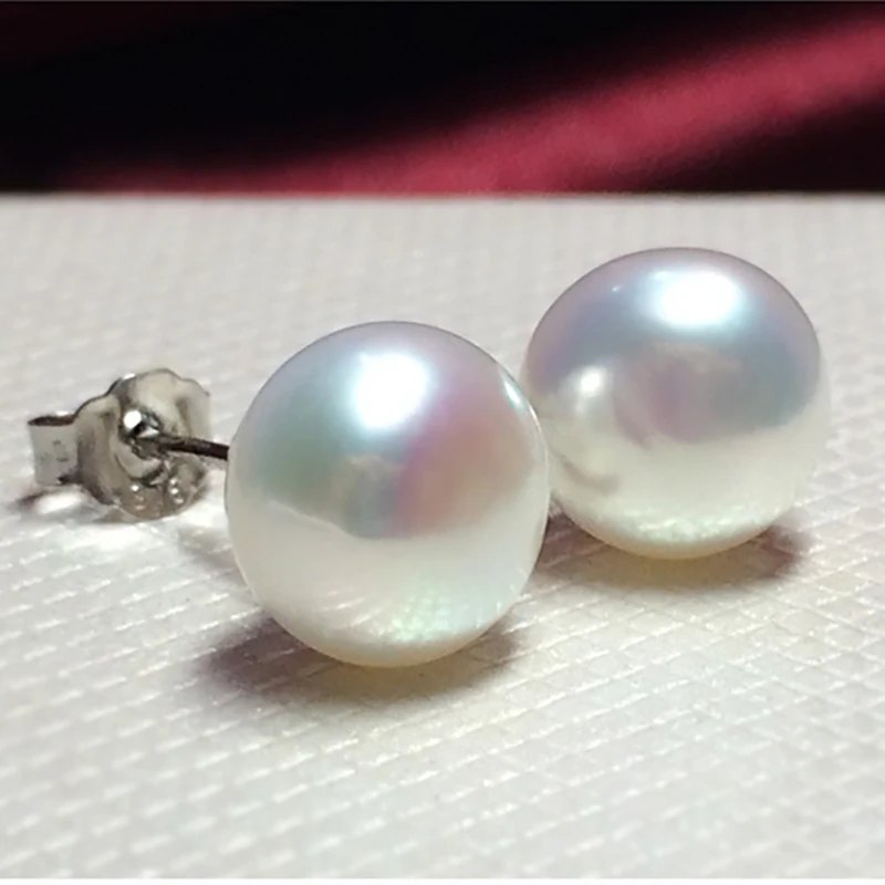 Classic 925 Sterling Silver Stud Freshwater Pearl Earrings Jewelry Gift for Women Super Deal White Pink Purple Blue Gray 6-12MM