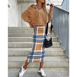 Long Sleeve Sweatshirt Coat Slim Fit Y2K Sweatshirt Tops Women Dress Sets Two Piece Sets Outfits Sheath Sexy Midi Dress